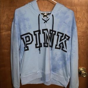 Light/dark blue tie dye PINK hoodie